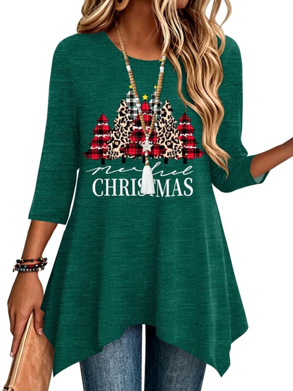 Chic Plus Size 3/4 Sleeve Tunics for Women | Loose Fit Dressy Boho Tops